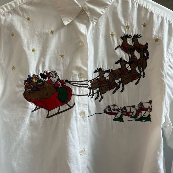 Vintage Talbots Santa Sleigh Embroidered Button Down Shirt sz M - Picture 6 of 6
